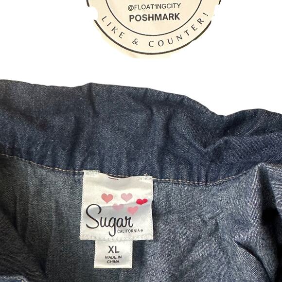 SUGAR CALIFORNIA Denim Dress with Lace Detail SIZE XL GIRLS 2 4 US WOMEN Country - Picture 3 of 5